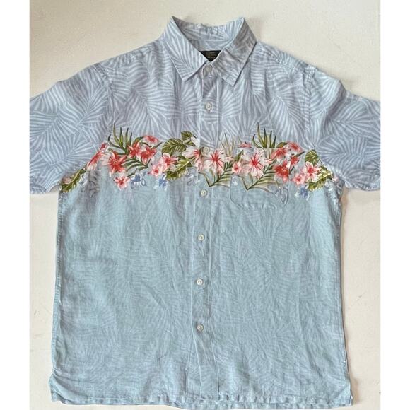 NWOT Club Room Luxury 100% Linen Hawaiian Shirt Sz M Tropical Floral Aloha - Picture 1 of 9